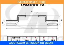 ��������� ���� (288x10x62x69.4x5) Trustauto / TABD9018 �������� 12 ��� TABD9018 ����