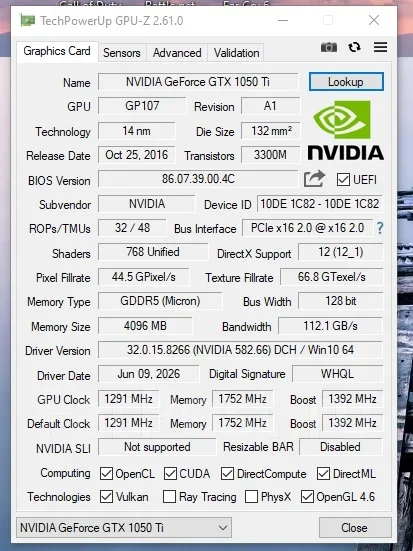 GeForce GTX 1050 Ti ����
